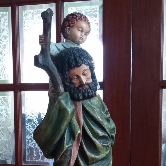 St. Christopher Holding the Christ Child Wooden Statue - Picture 6 of 10